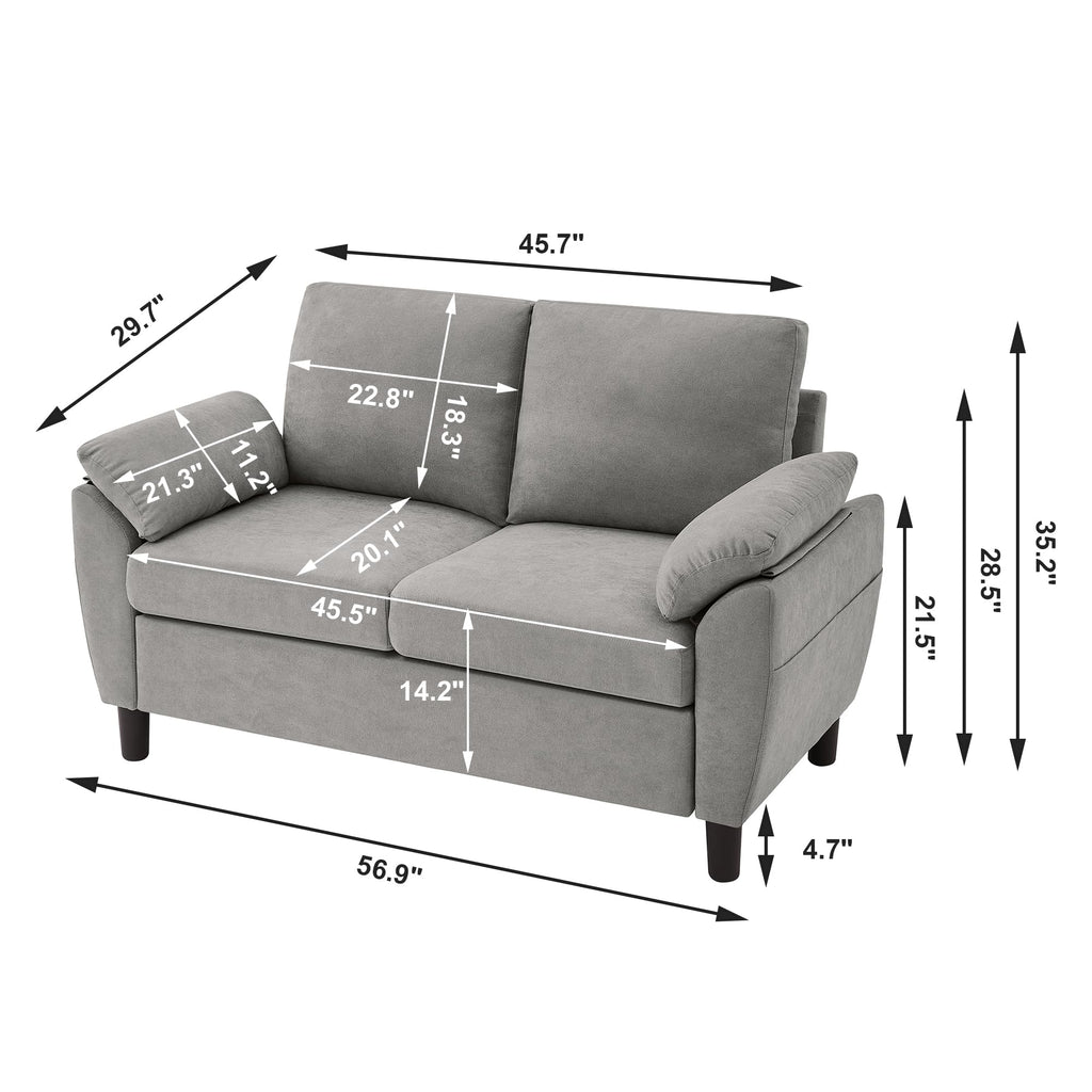 Light Grey Linen Loveseat Sofa with Side Pocket V48358
