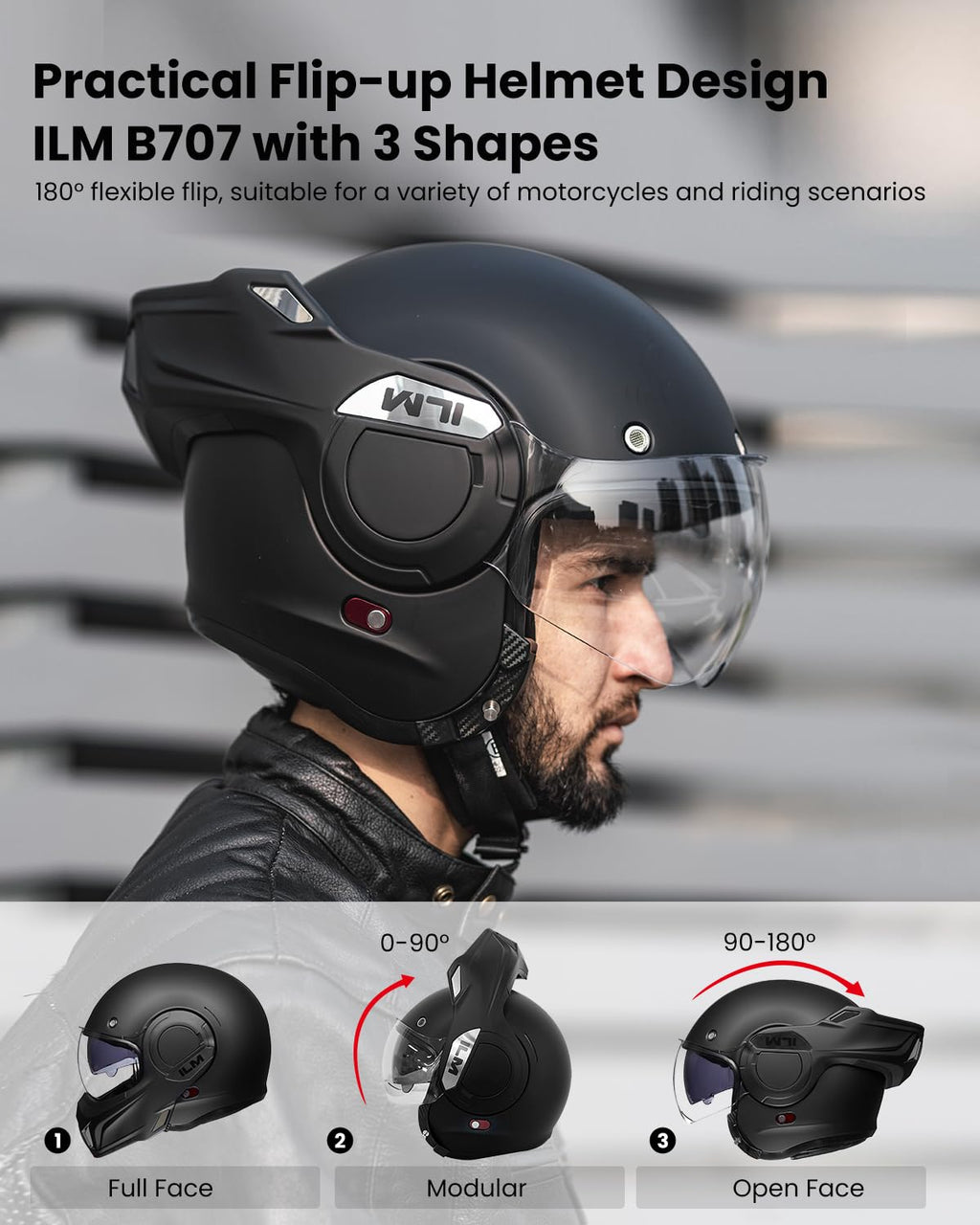 Matte Black Full Face Modular Motorcycle Helmet V9756