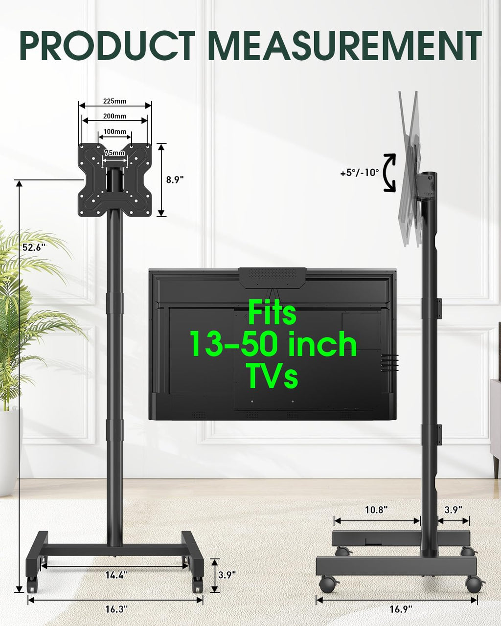 Black Rolling TV Stand for 13-50 inch Screens L7686