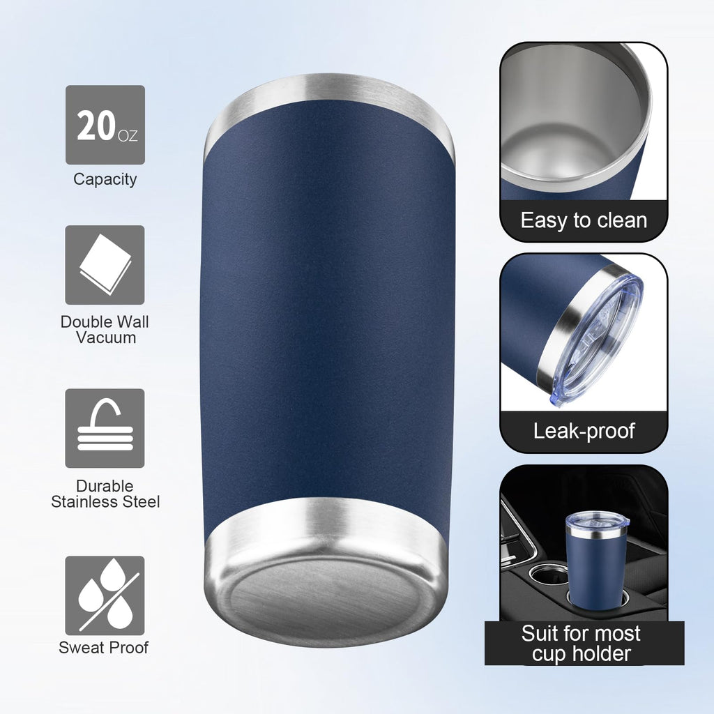 20oz Navy Blue Stainless Steel Insulated Tumbler with Lid and Straw G791