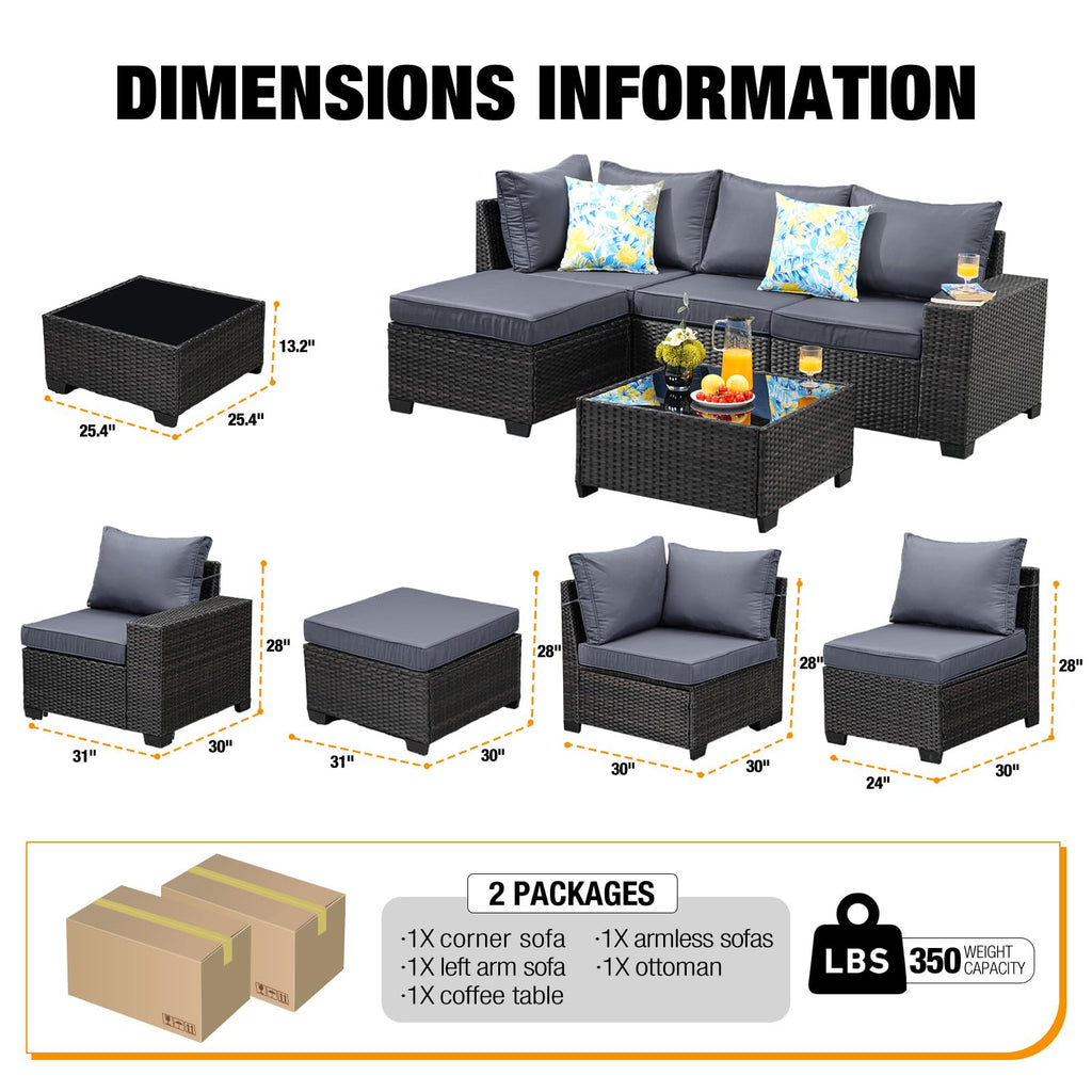 5 Pieces Wicker PE Rattan Patio Furniture Set with Cushion & Coffee Table, Grey E52578
