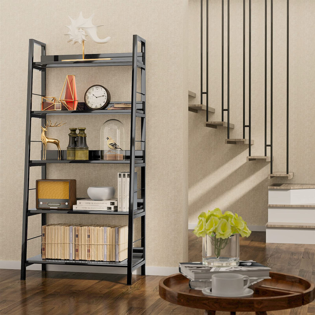 Black 5 Shelf Wood and Metal Bookshelf C7596