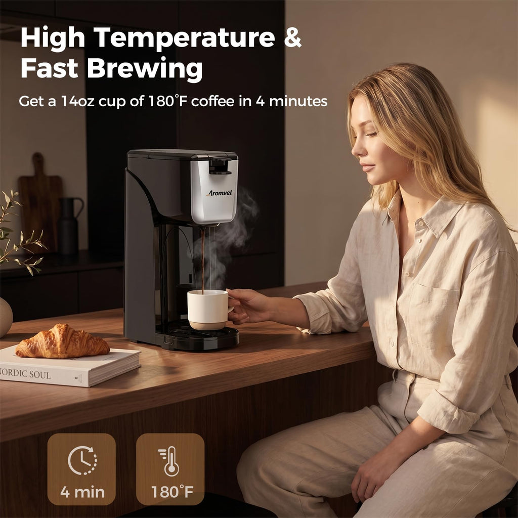 2-in-1 Single Serve Coffee Maker, K Cup & Ground, 6-14 oz, Silver K534