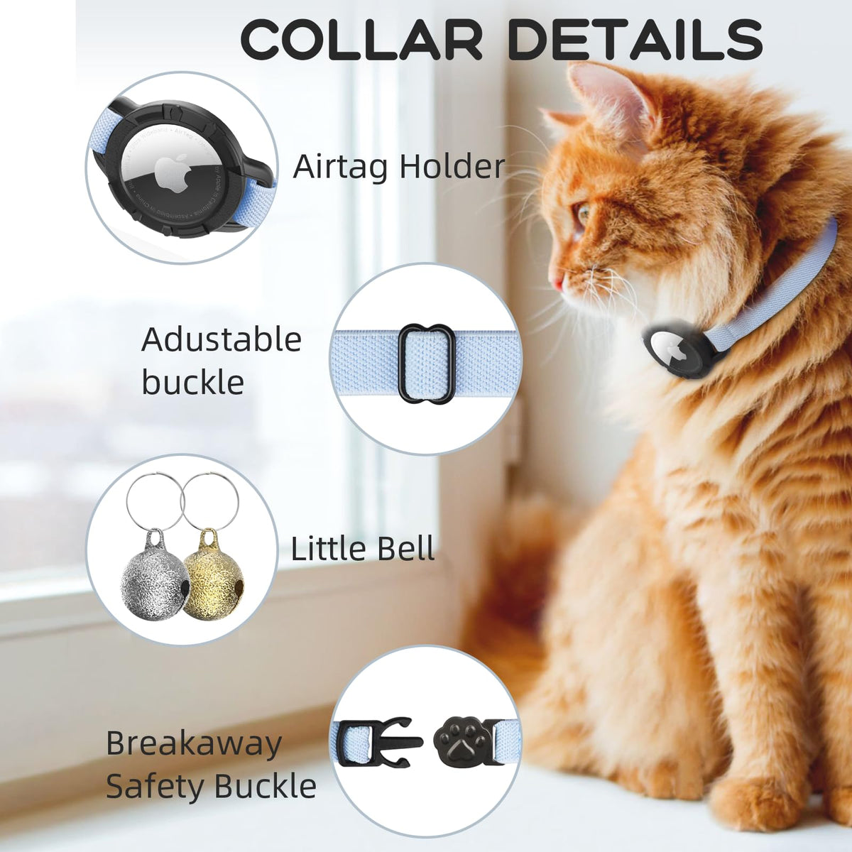 Cat Collar with AirTag Holder and Bell C969
