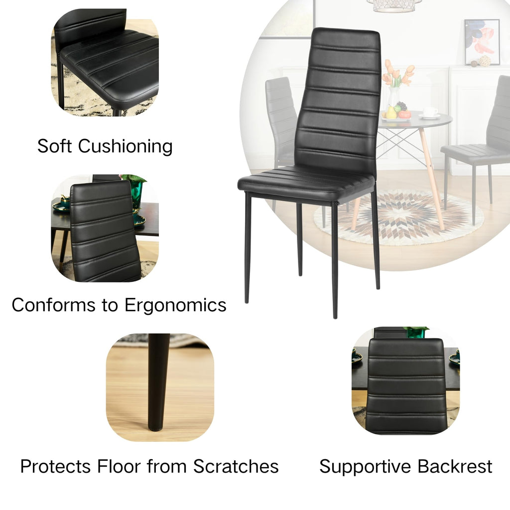 Black PU Dining Chairs Set of 4 Metal Legs U9205