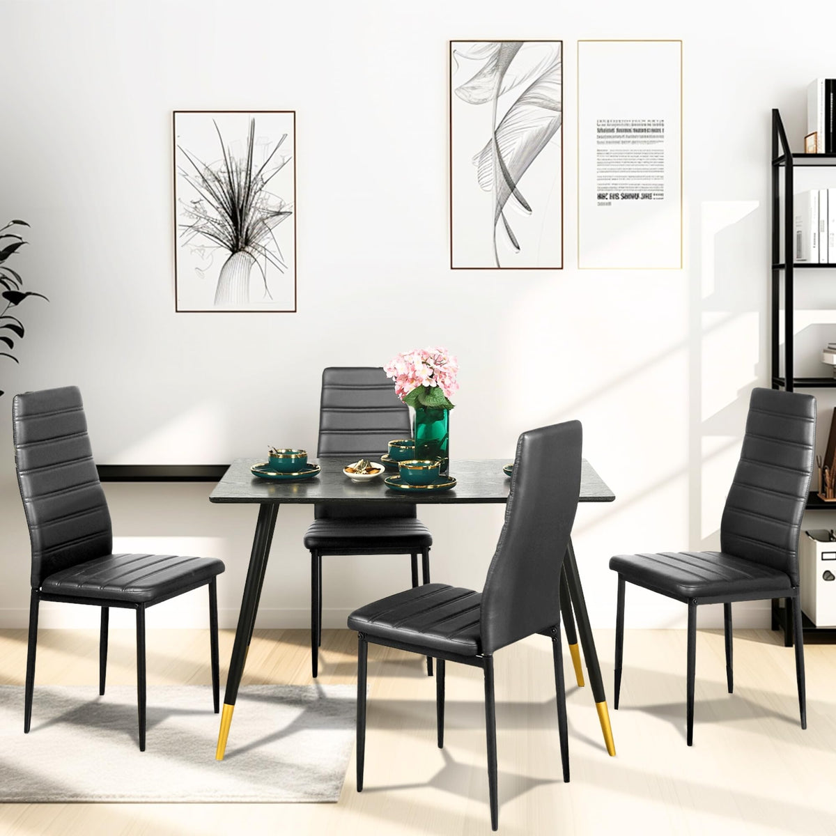 Black PU Dining Chairs Set of 4 Metal Legs U9205