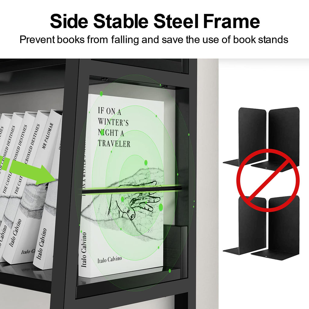 Black 5 Shelf Wood and Metal Bookshelf C7596