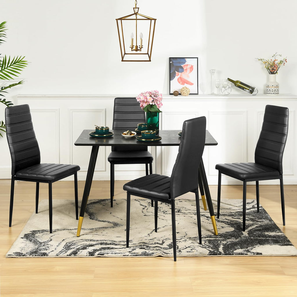 Black PU Dining Chairs Set of 4 Metal Legs U9205