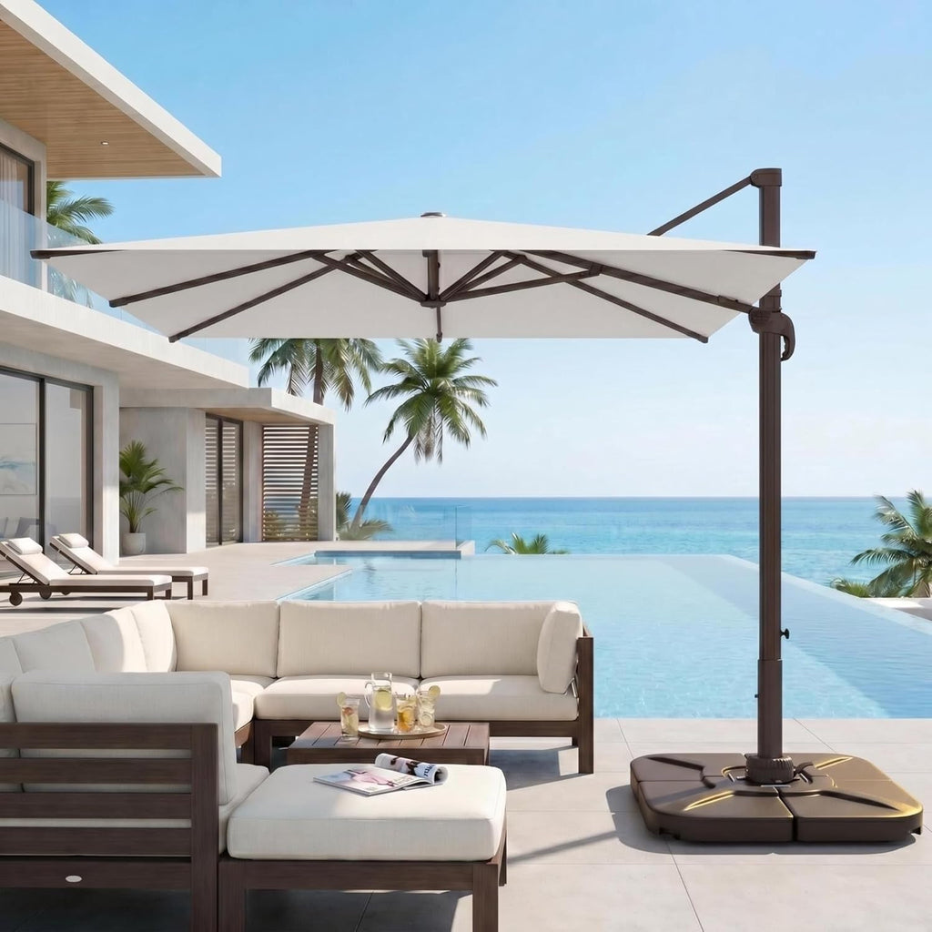 11ft Offset Cantilever Patio Umbrella with Solar Lights A749548