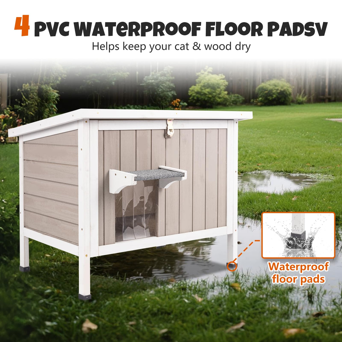 Weatherproof Wooden Outdoor Cat House with Escape Doors Q589