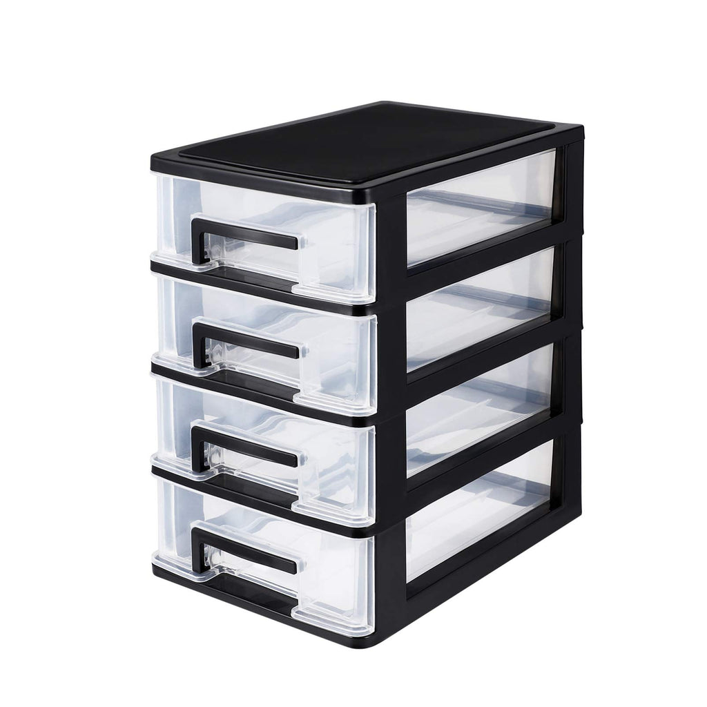 Black Transparent 4-Layer Plastic Drawer Storage Cabinet B274778