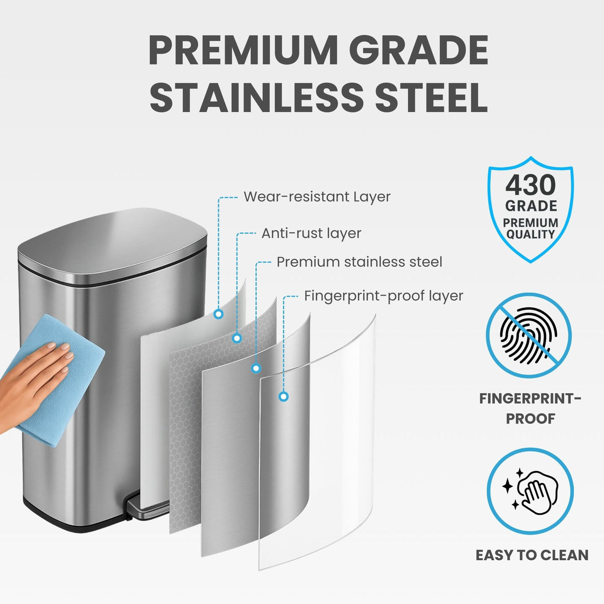 13.2 Gallon Stainless Steel Step Trash Can with Lid V9896
