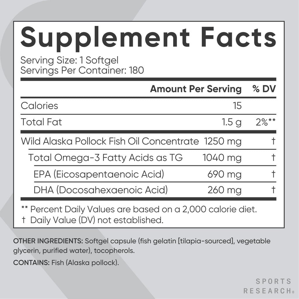 Omega-3 Fish Oil 1250mg 180 Count T345