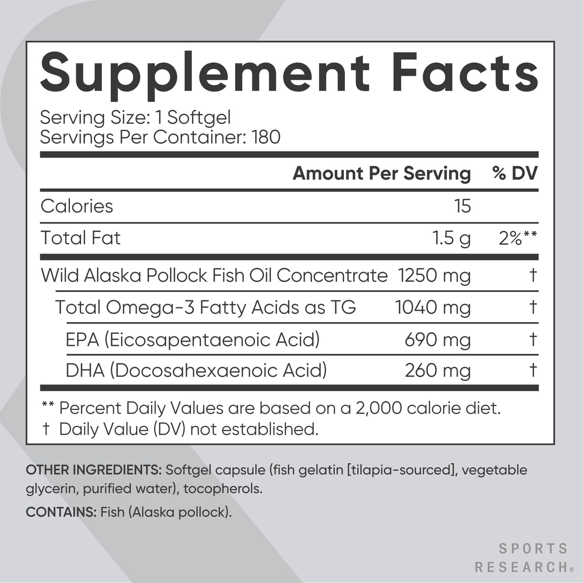 Omega-3 Fish Oil 1250mg 180 Count T345