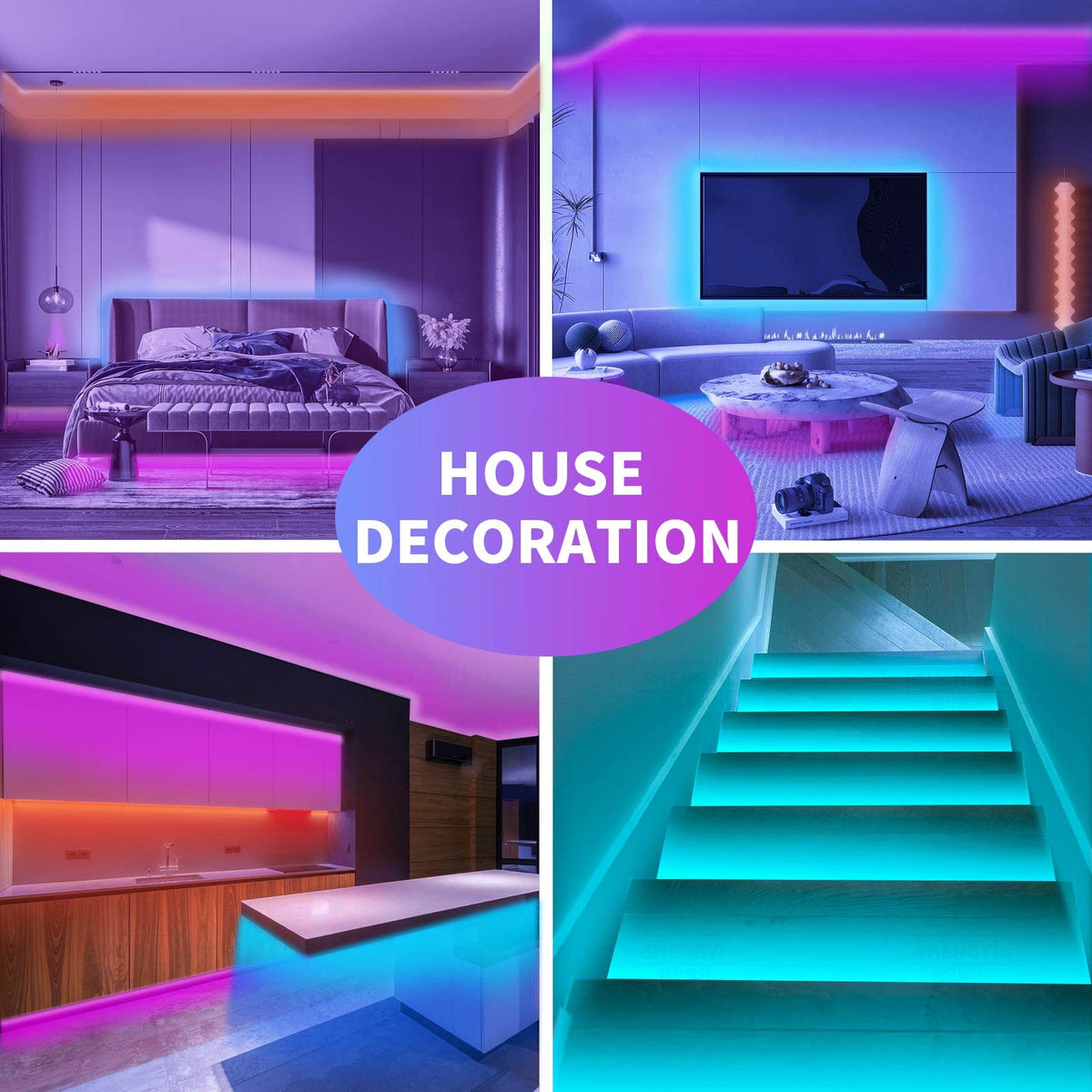 100ft RGB Music Sync Color Changing Led Strip Lights J953