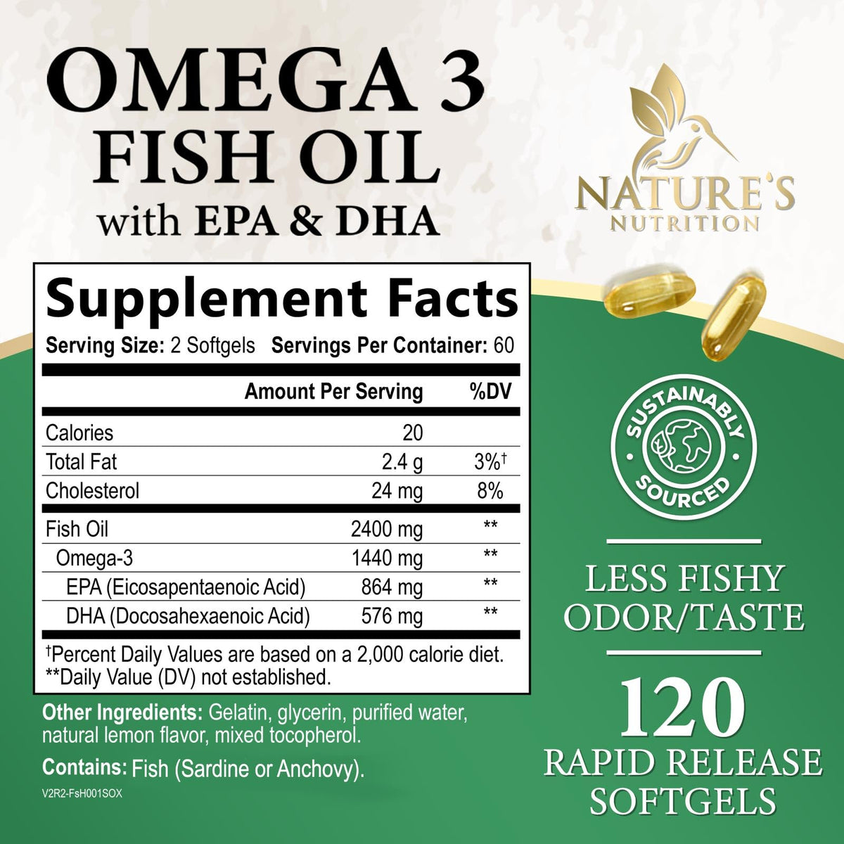 Omega 3 Fish Oil 2400mg 120 Softgels V66125