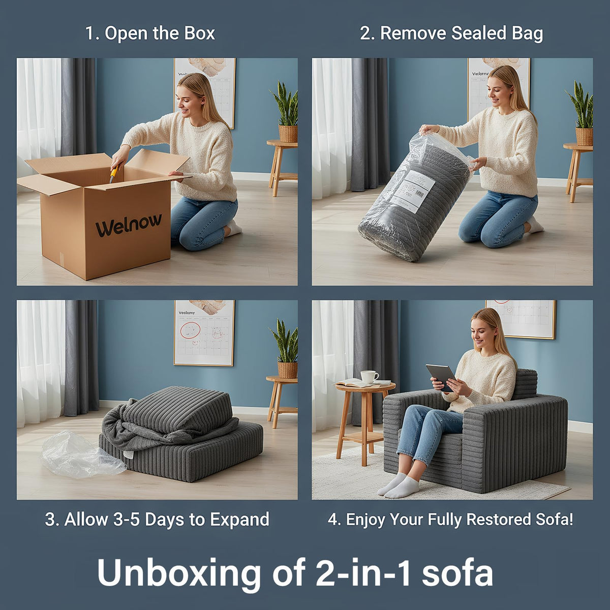 Pink Folding Sofa Bed with Ottoman E467