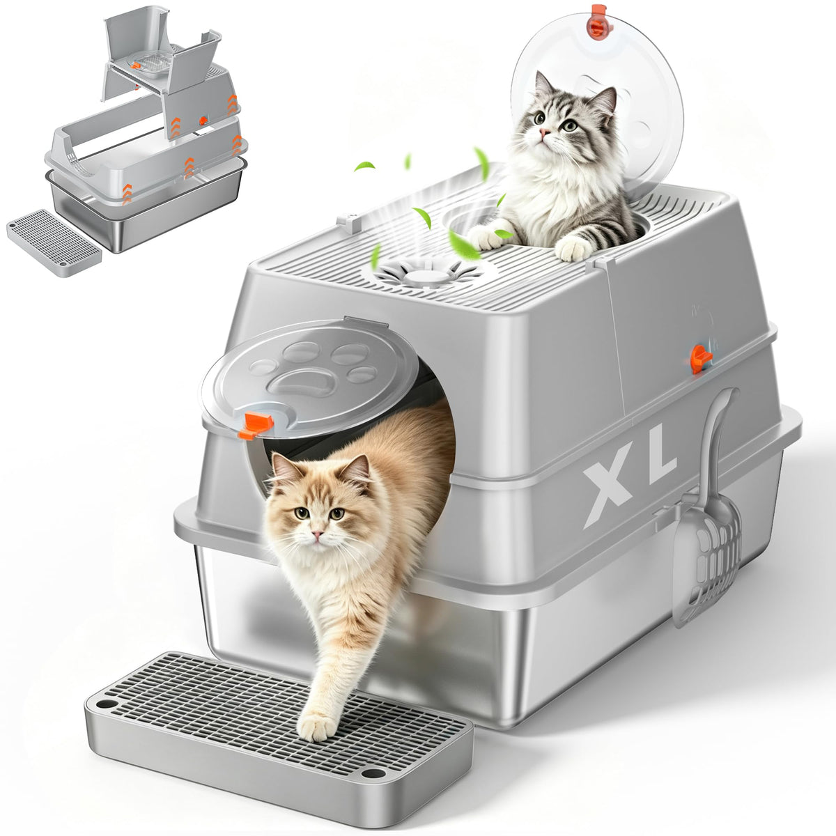 XL Stainless Steel Litter Box with Lid M6807