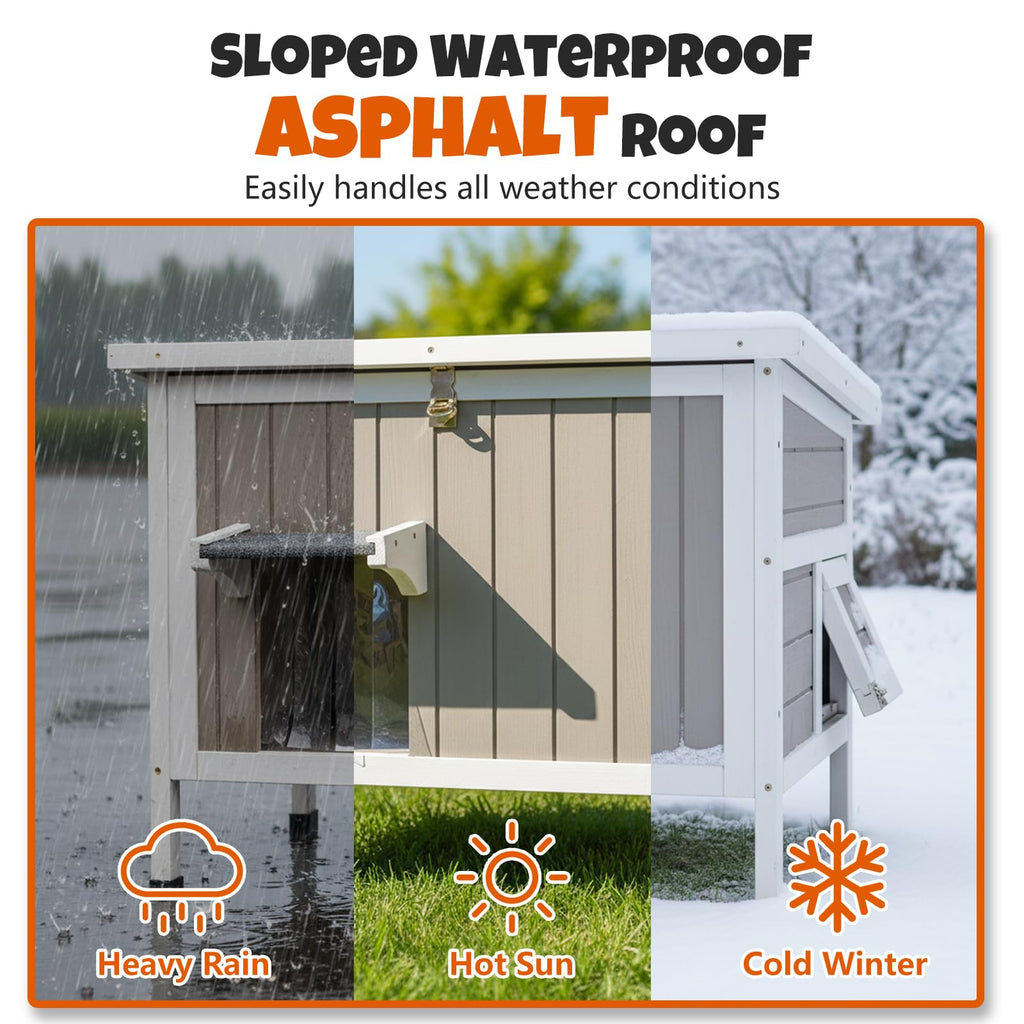Weatherproof Wooden Outdoor Cat House with Escape Doors Q589