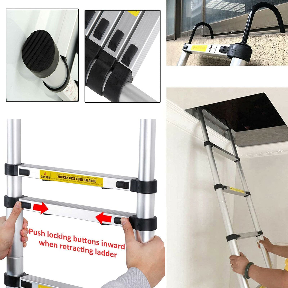 Aluminum Telescoping Extension Ladder 330 Lb Capacity H5926