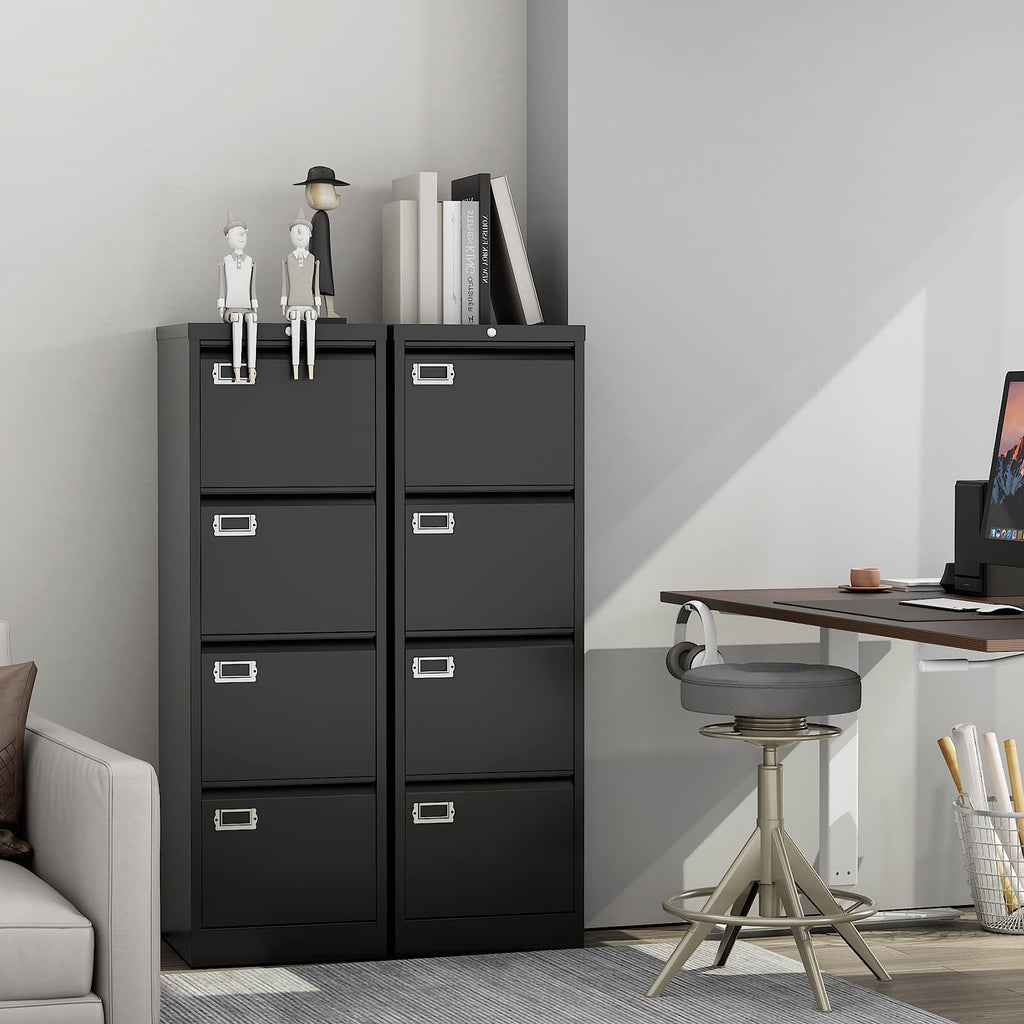 Black 4 Drawer Metal File Cabinet with Lock F17496