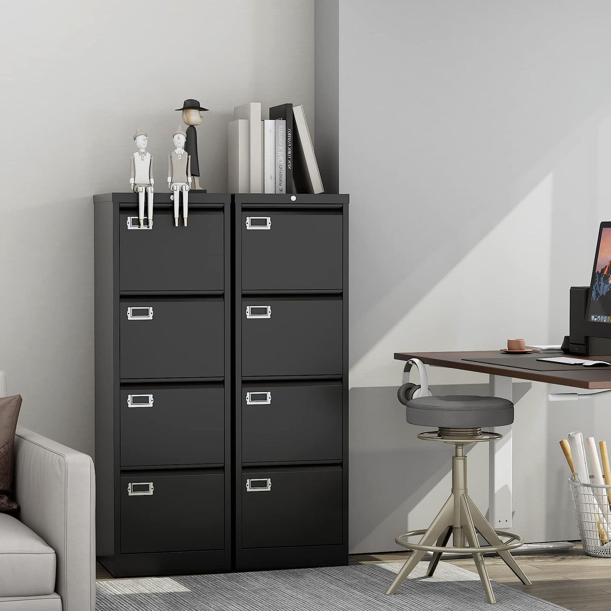 Black 4 Drawer Metal File Cabinet with Lock F17496