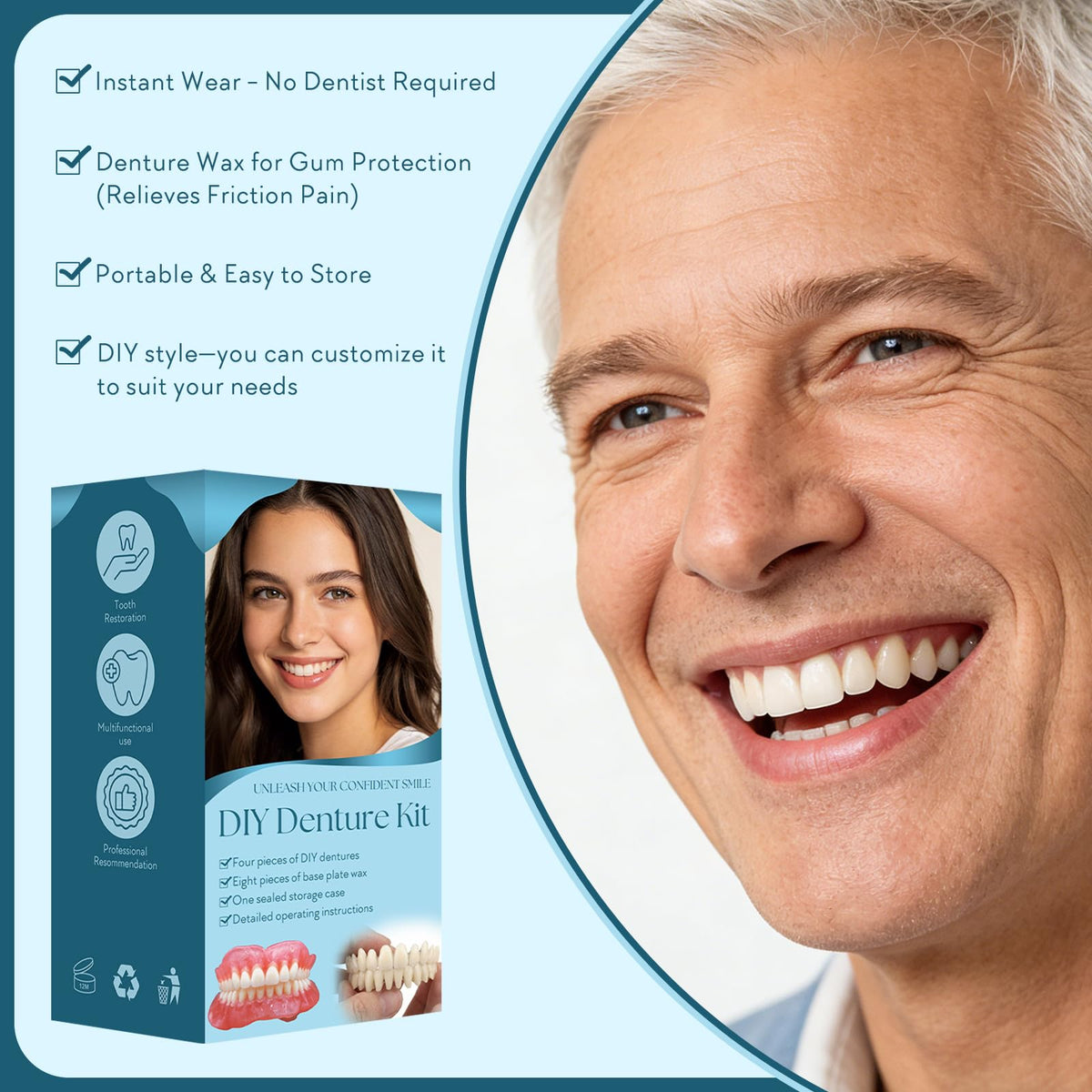 DIY Denture Kit, Temporary Full Set of Dentures Z608