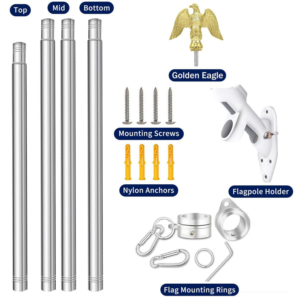 5 FT Stainless Steel Flag Pole with Eagle Topper E932