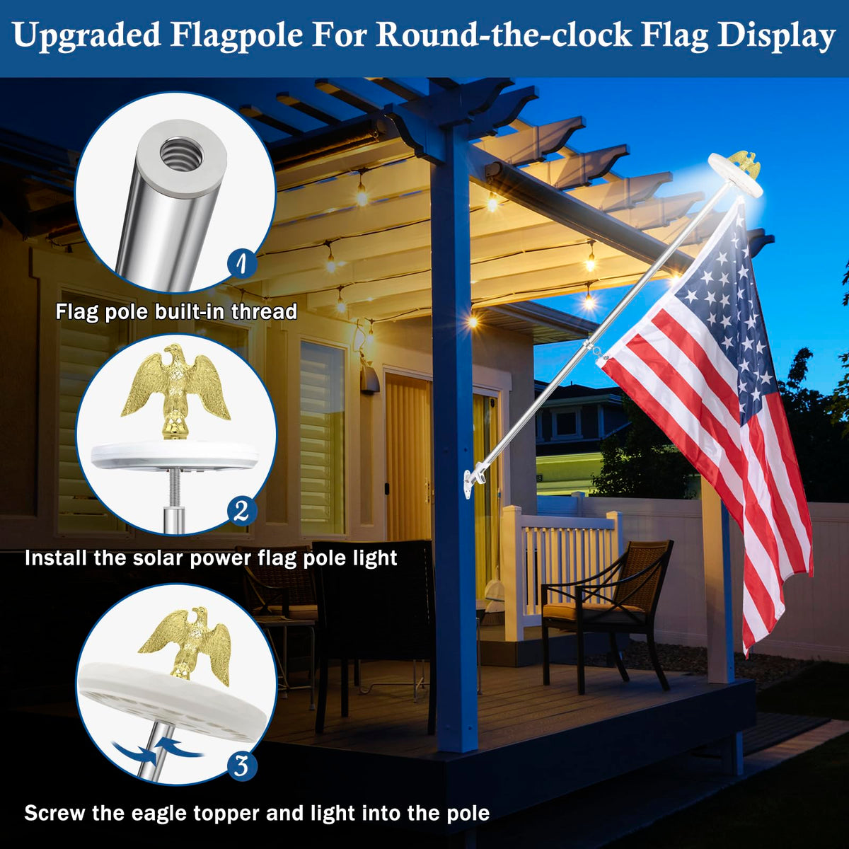 5 FT Stainless Steel Flag Pole with Eagle Topper E932