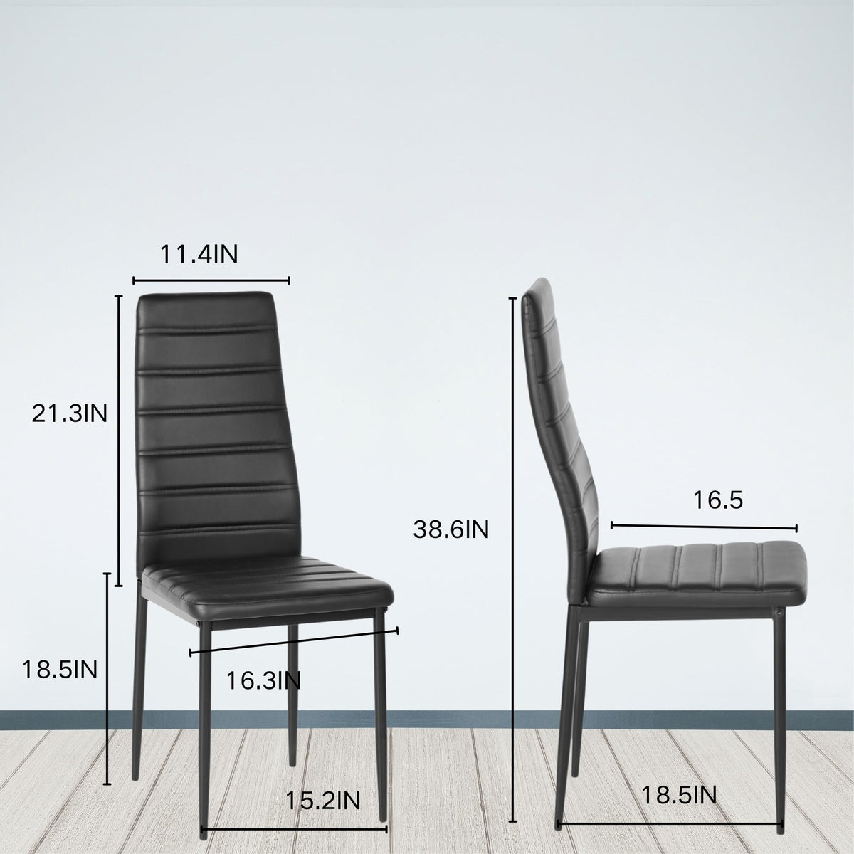 Black PU Dining Chairs Set of 4 Metal Legs U9205