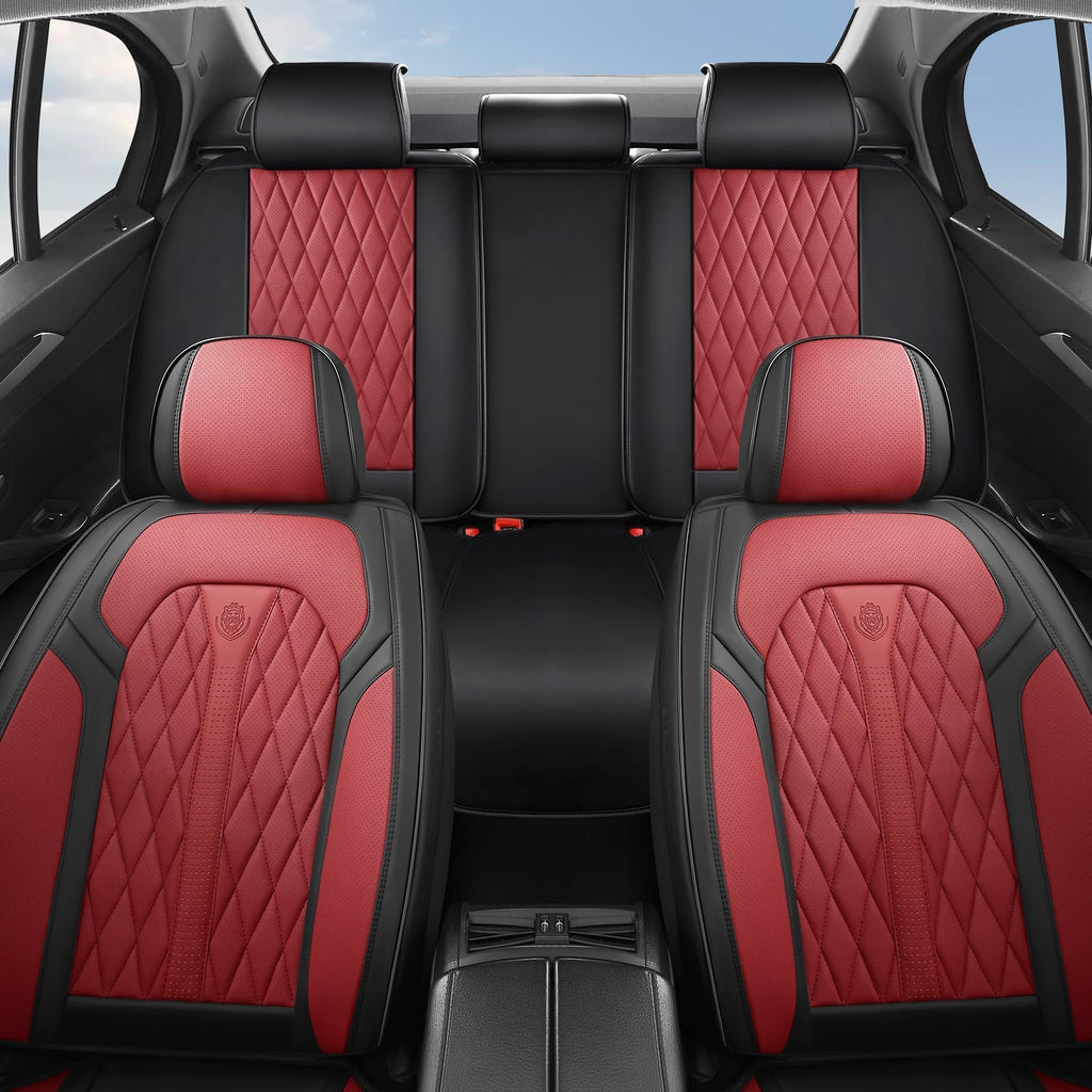 Red Black Leather Car Seat Covers Full Set T205