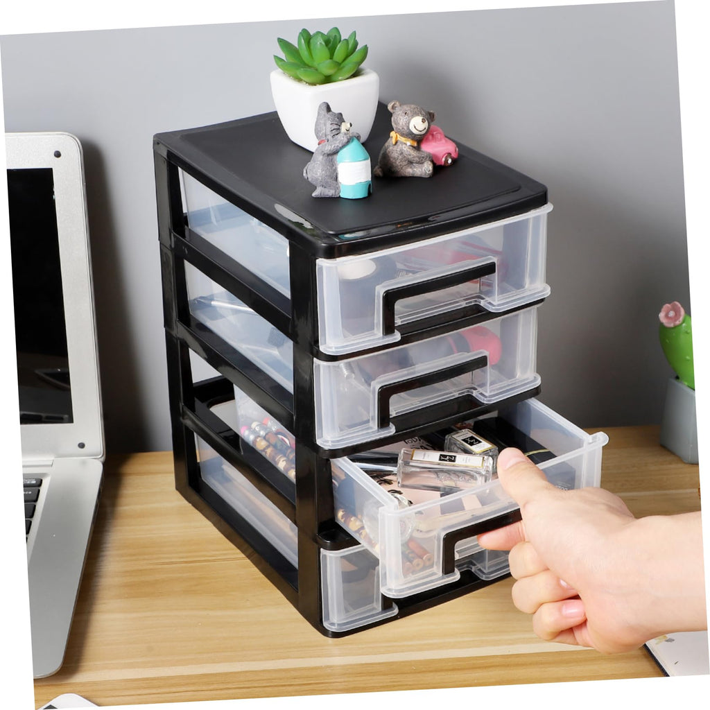 Black Transparent 4-Layer Plastic Drawer Storage Cabinet B274778
