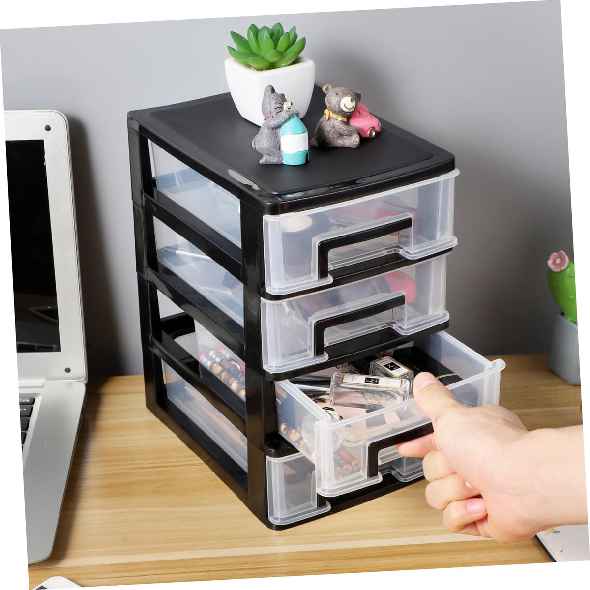 Black Transparent 4-Layer Plastic Drawer Storage Cabinet B274778