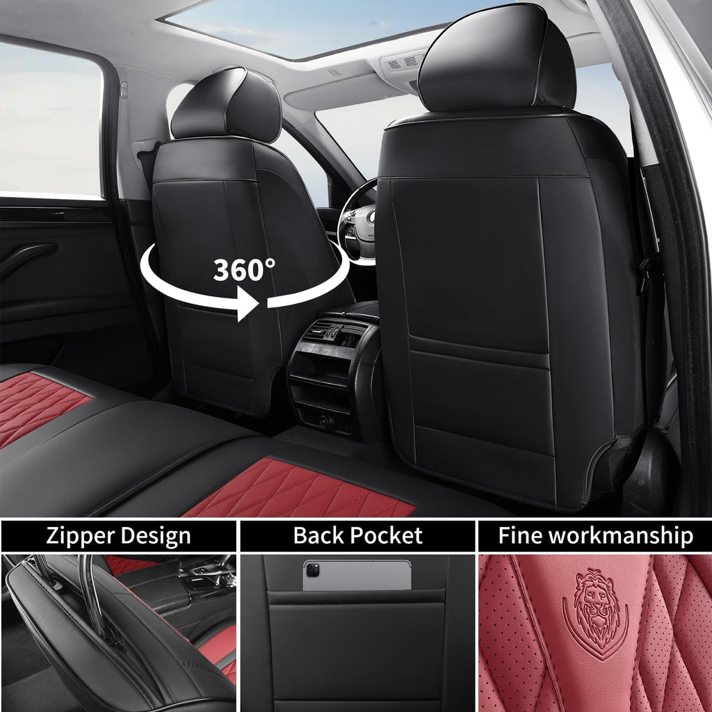Red Black Leather Car Seat Covers Full Set T205