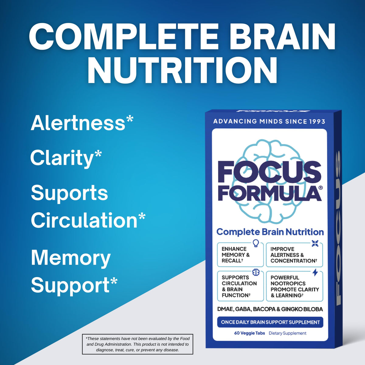 Brain Supplement with GABA DMAE and BACOPA, 60 Veggie Tablets H5698