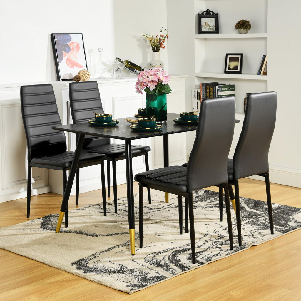 Black PU Dining Chairs Set of 4 Metal Legs U9205