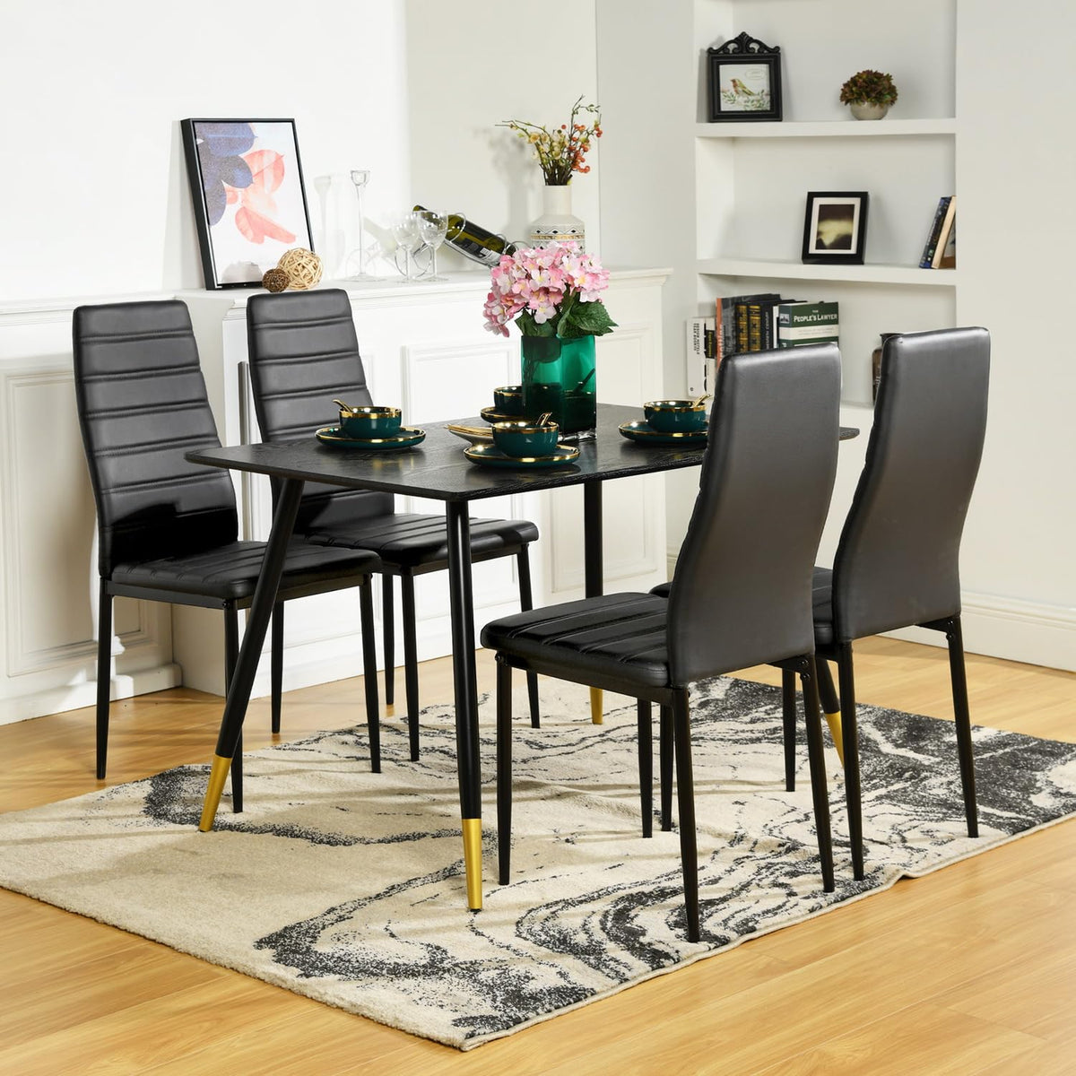 Black PU Dining Chairs Set of 4 Metal Legs U9205