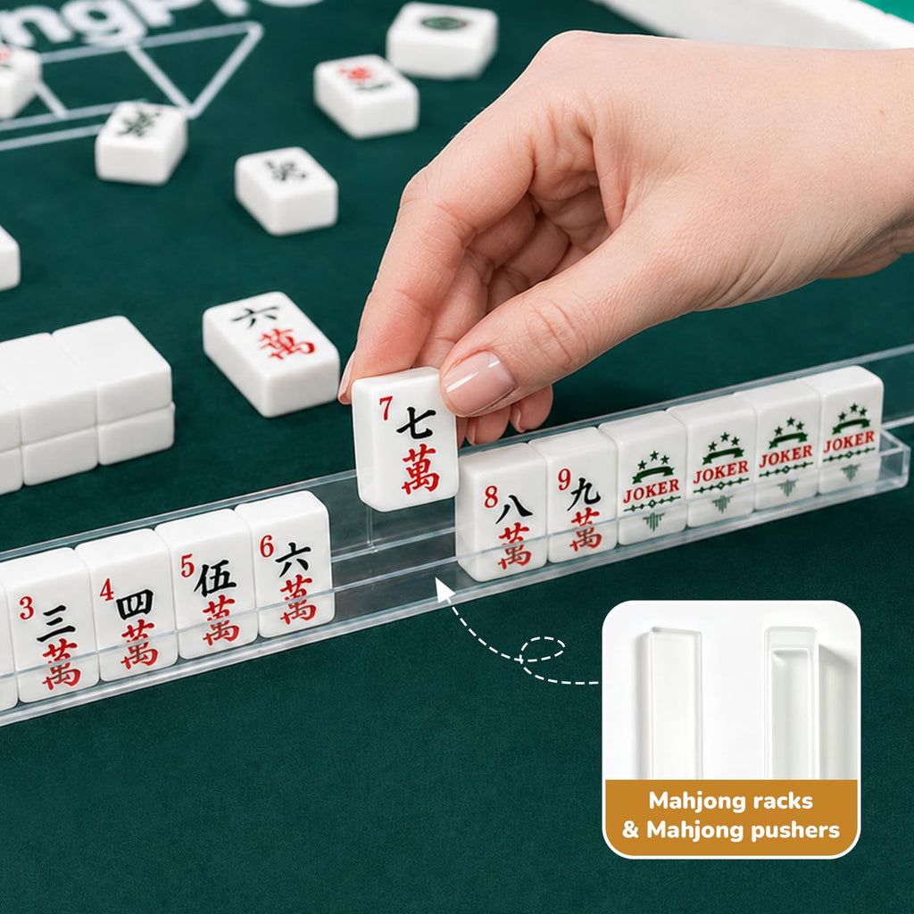 166 Mahjong Tiles 4 Racks 4 Pushers Mahjong Set Z845044