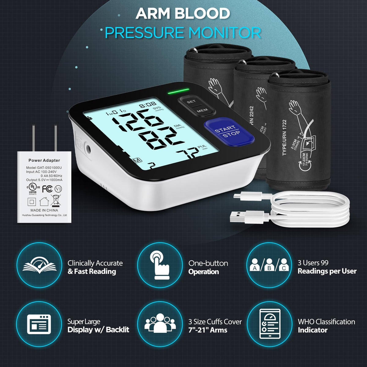 Automatic Digital Blood Pressure Machine with 3 Size Cuffs M799891