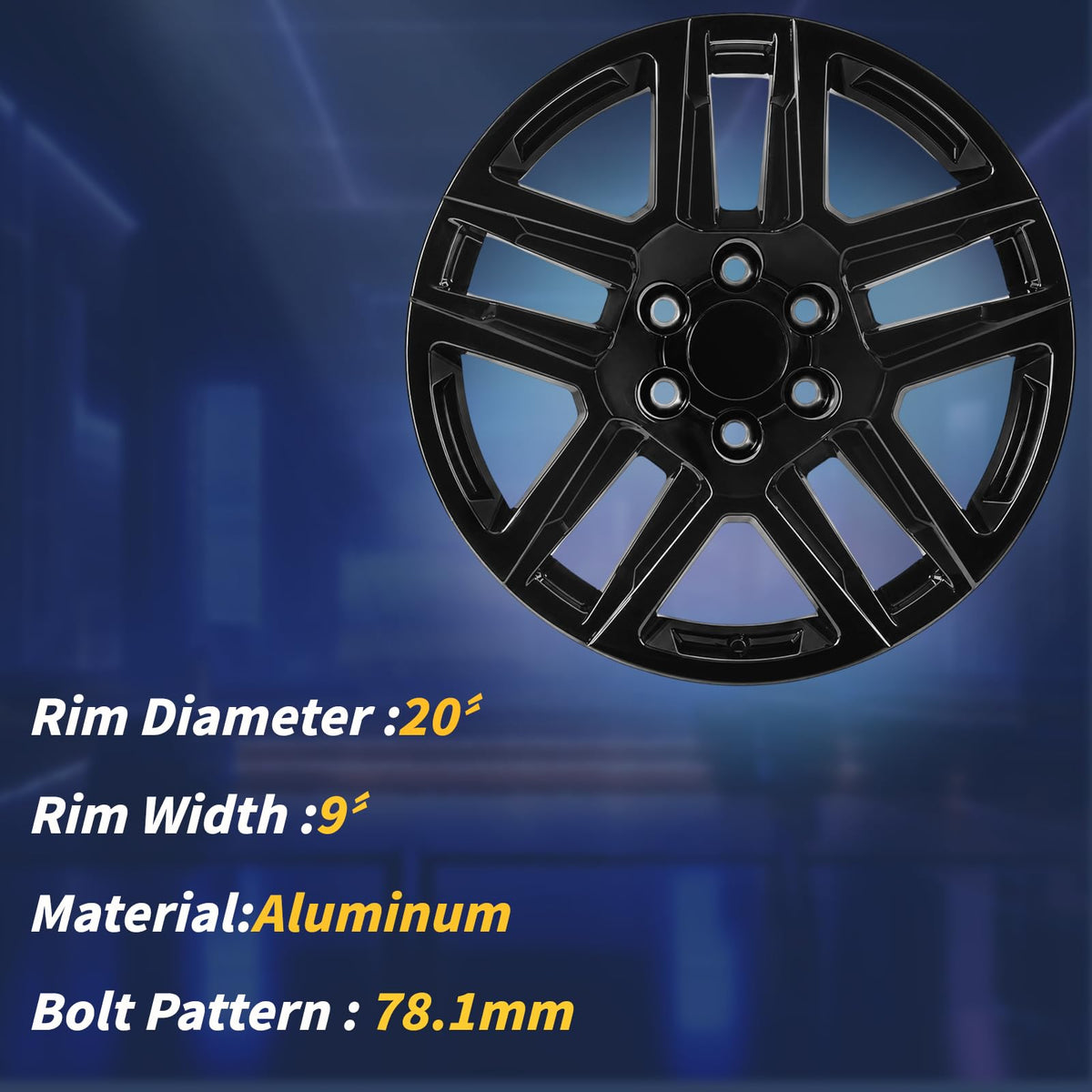 20" 20x9 Inch Gloss Black Aluminum Alloy Wheel Rim O1665