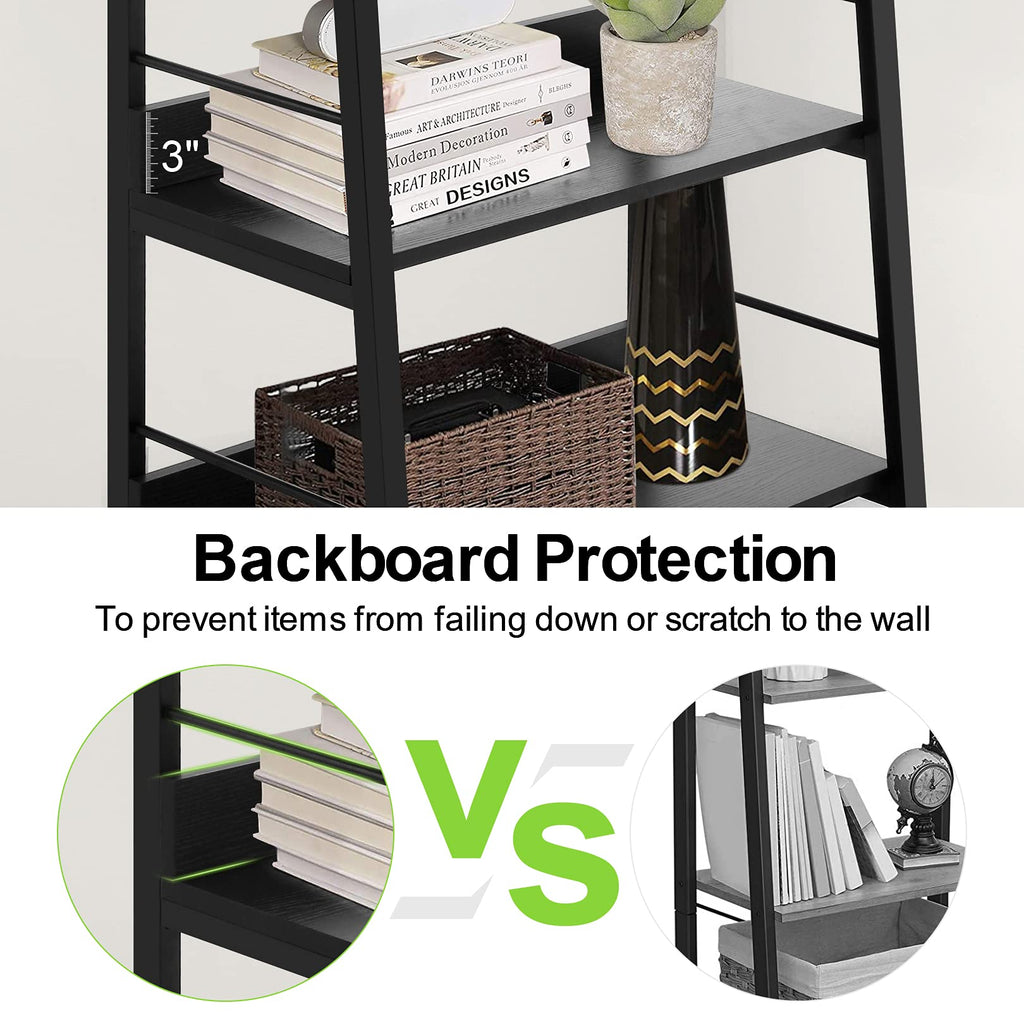 Black 5 Shelf Wood and Metal Bookshelf C7596