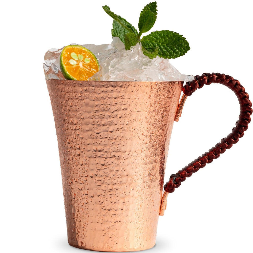 Copper Hand Hammered Ice Tea Cup with Handle 15 OZ U972