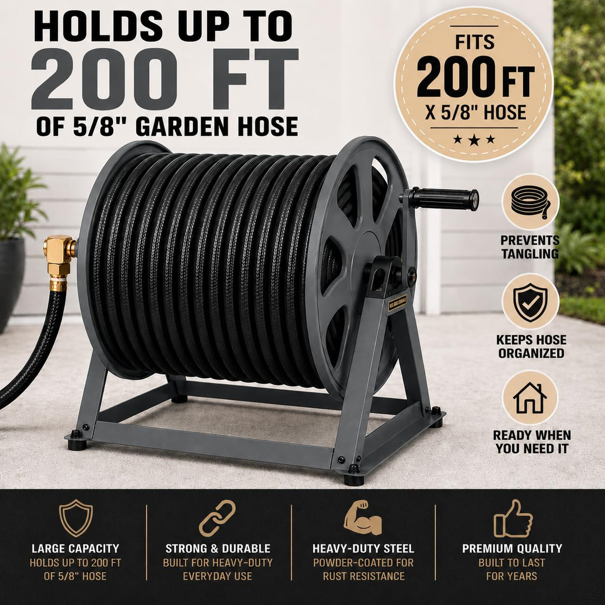 200ft Heavy Duty Metal Floor and Wall Mounted Hose Reel P861741