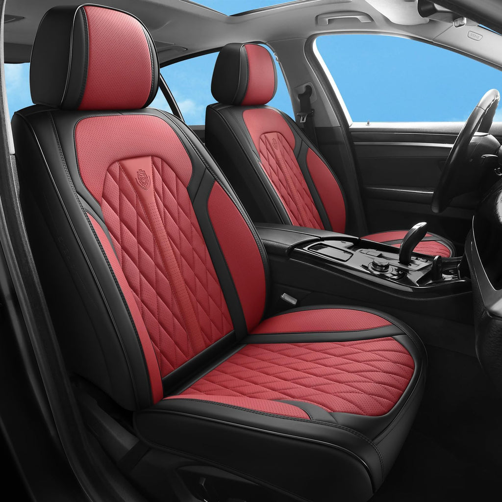 Red Black Leather Car Seat Covers Full Set T205