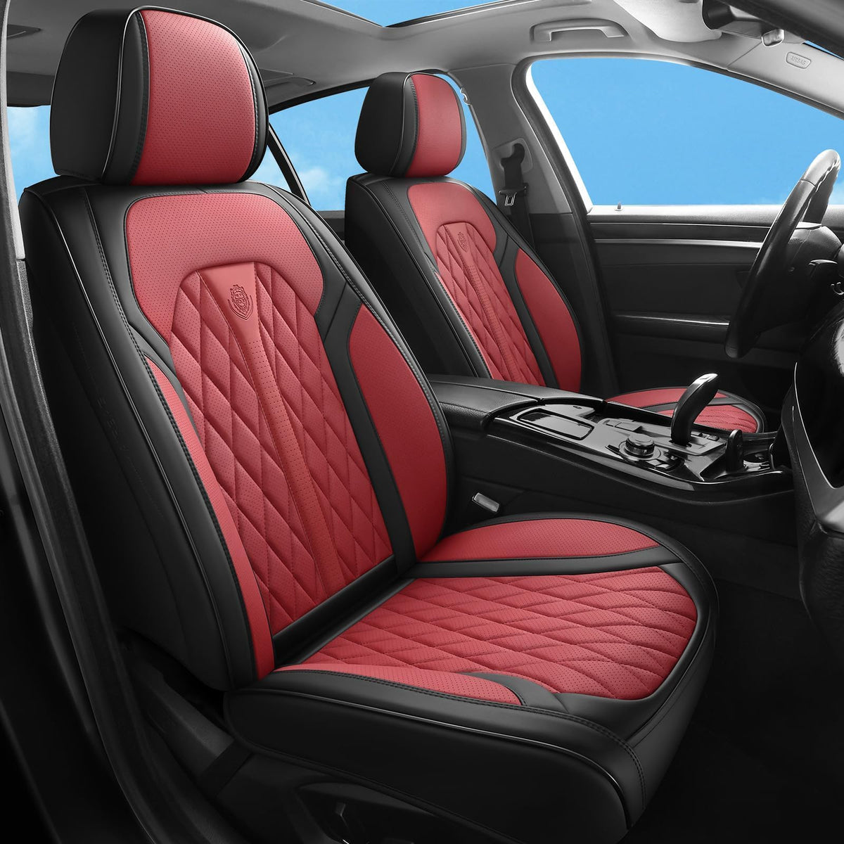 Red Black Leather Car Seat Covers Full Set T205