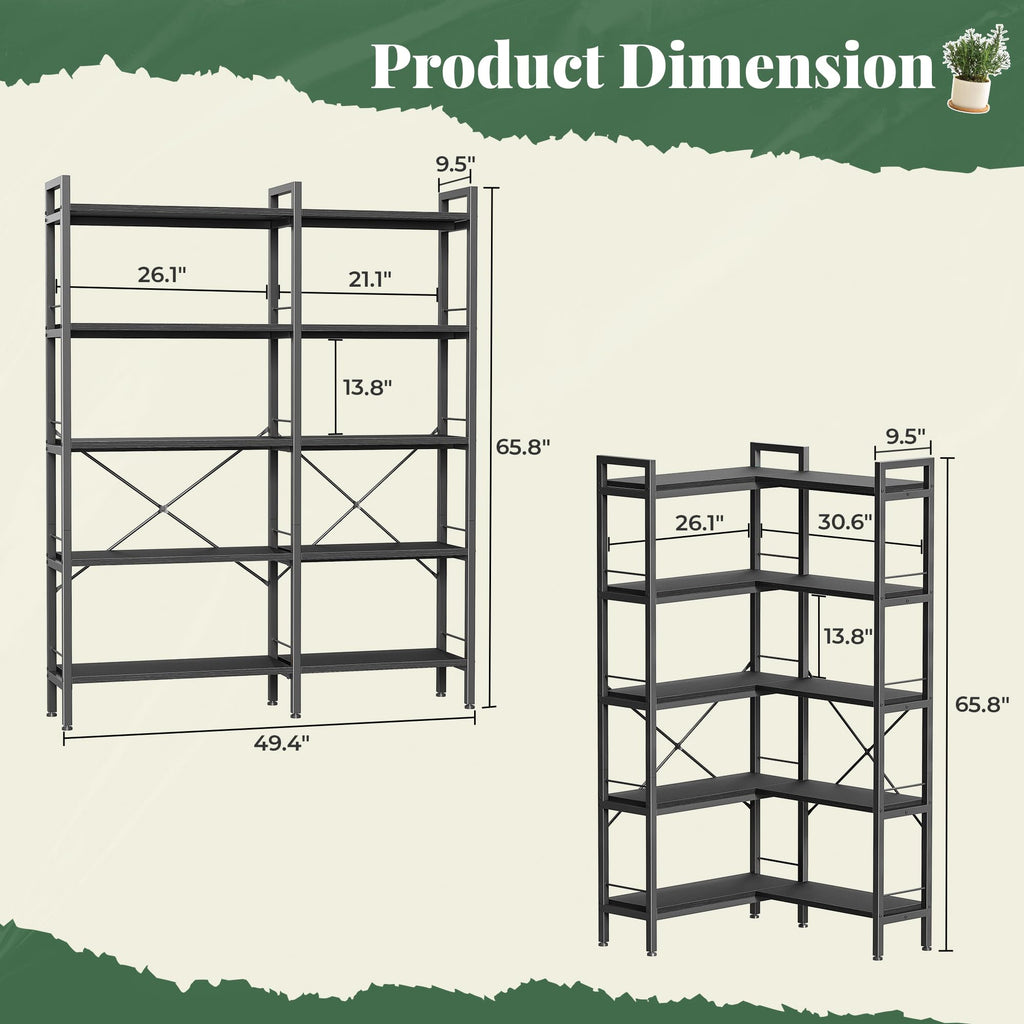5 Tier L Shaped Corner Bookshelf with 10 Open Shelves Z274420