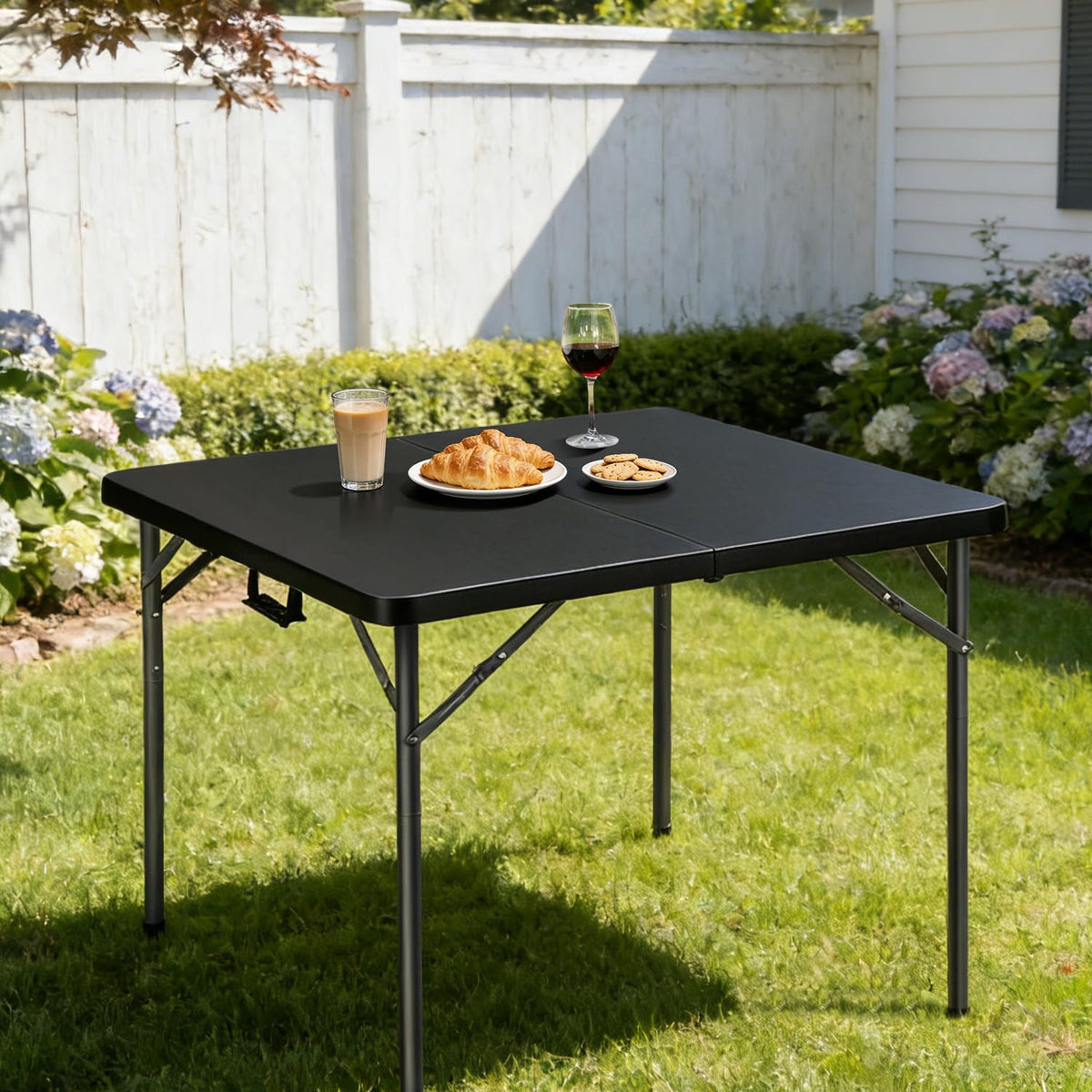 34" Black Square Folding Table with Carrying Handle S207945