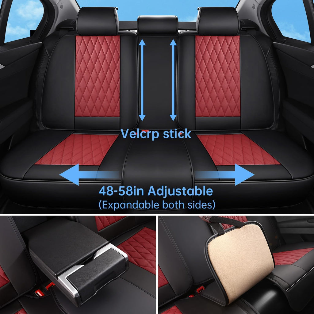Red Black Leather Car Seat Covers Full Set T205