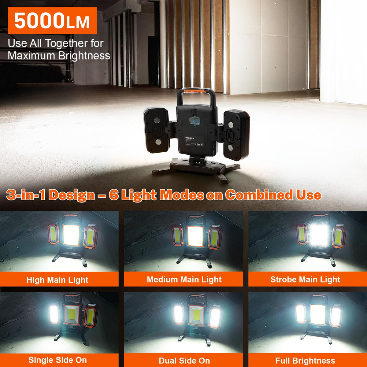 5000LM Rechargeable Magnetic Work Light Y33495