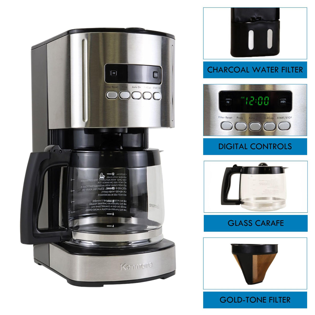 Programmable Drip Coffee Maker with Glass Pot, 12 Cup Black U8830